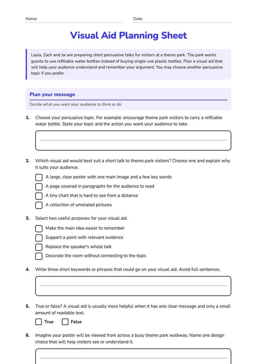 Visual Aid Planning Sheet worksheet preview