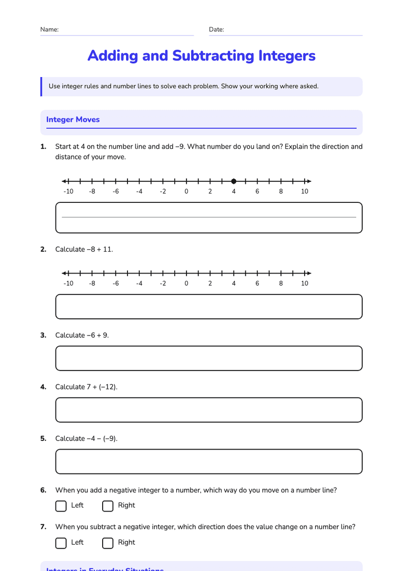Adding and Subtracting Integers