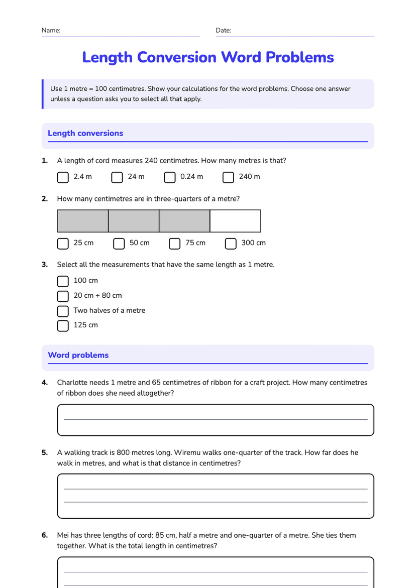 Length Conversion Word Problems