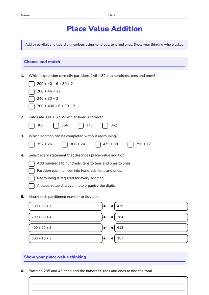 Place Value Addition