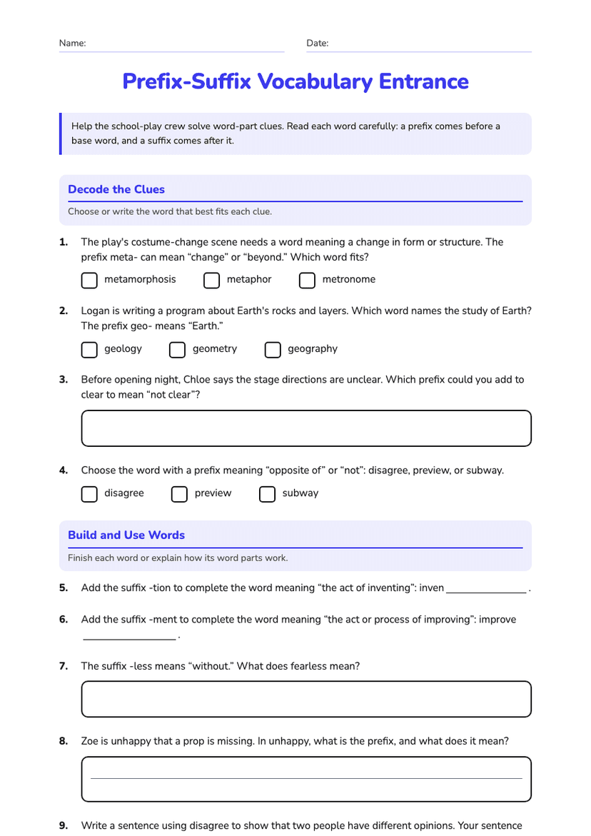 Prefix-Suffix Vocabulary Entrance