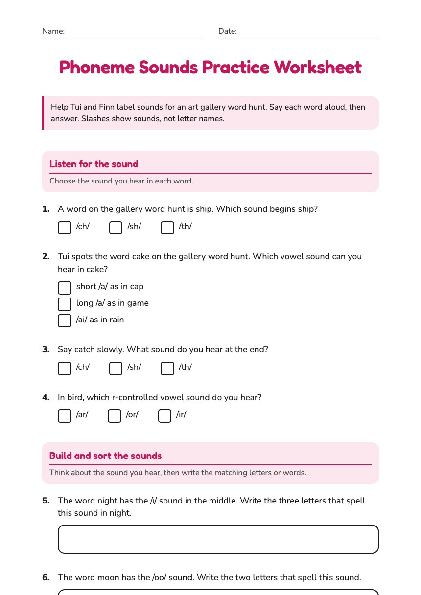 Phoneme Sounds Practice Worksheet worksheet preview