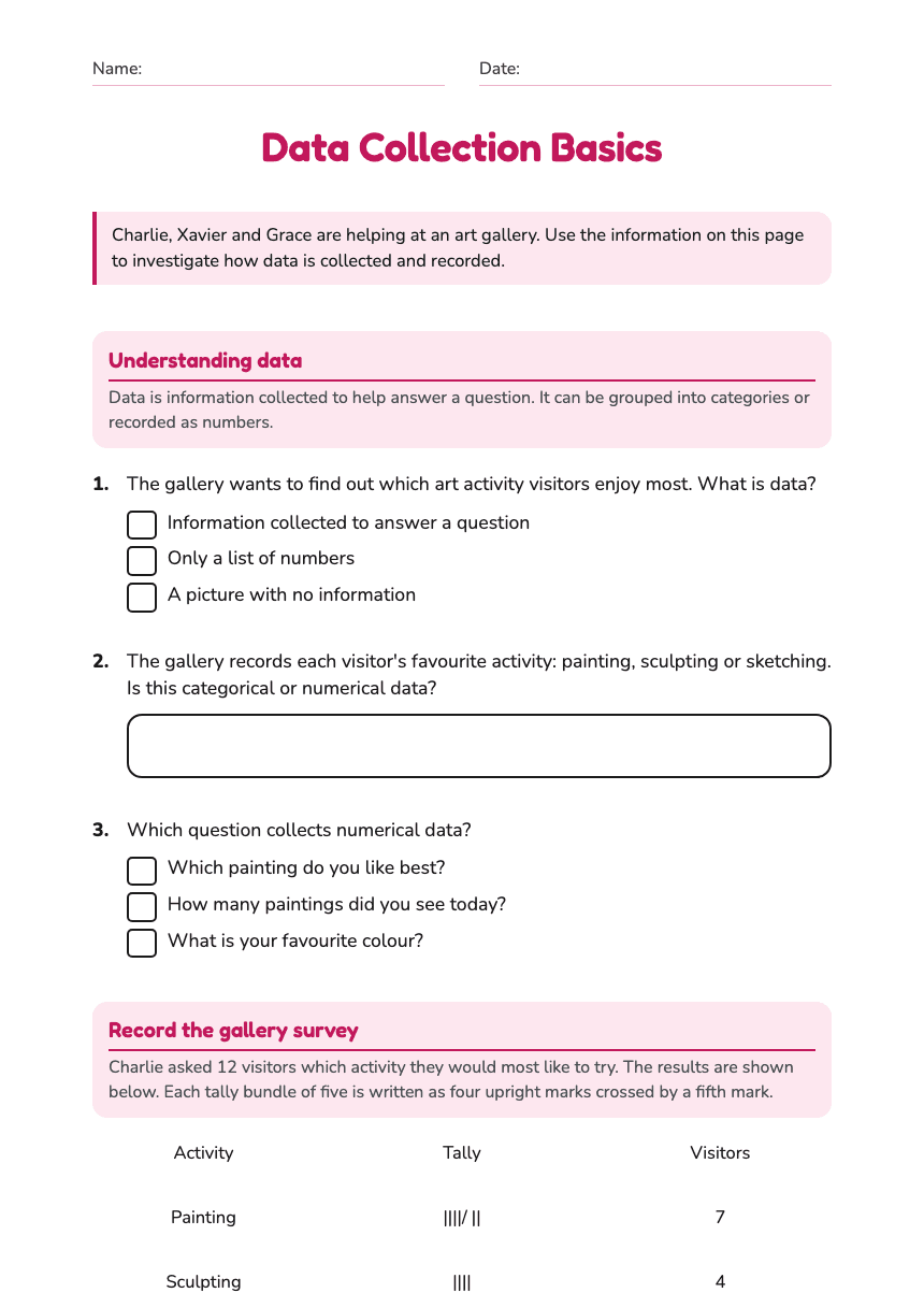 Data Collection Basics worksheet preview