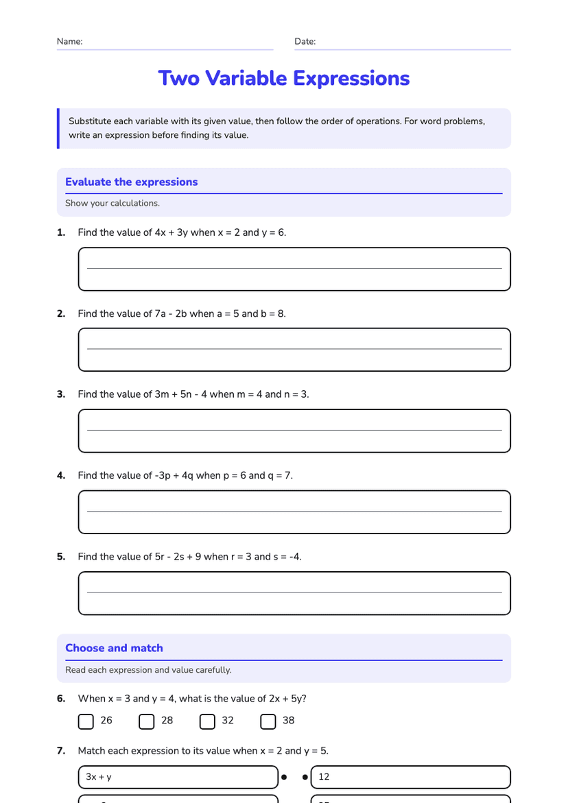 Two Variable Expressions
