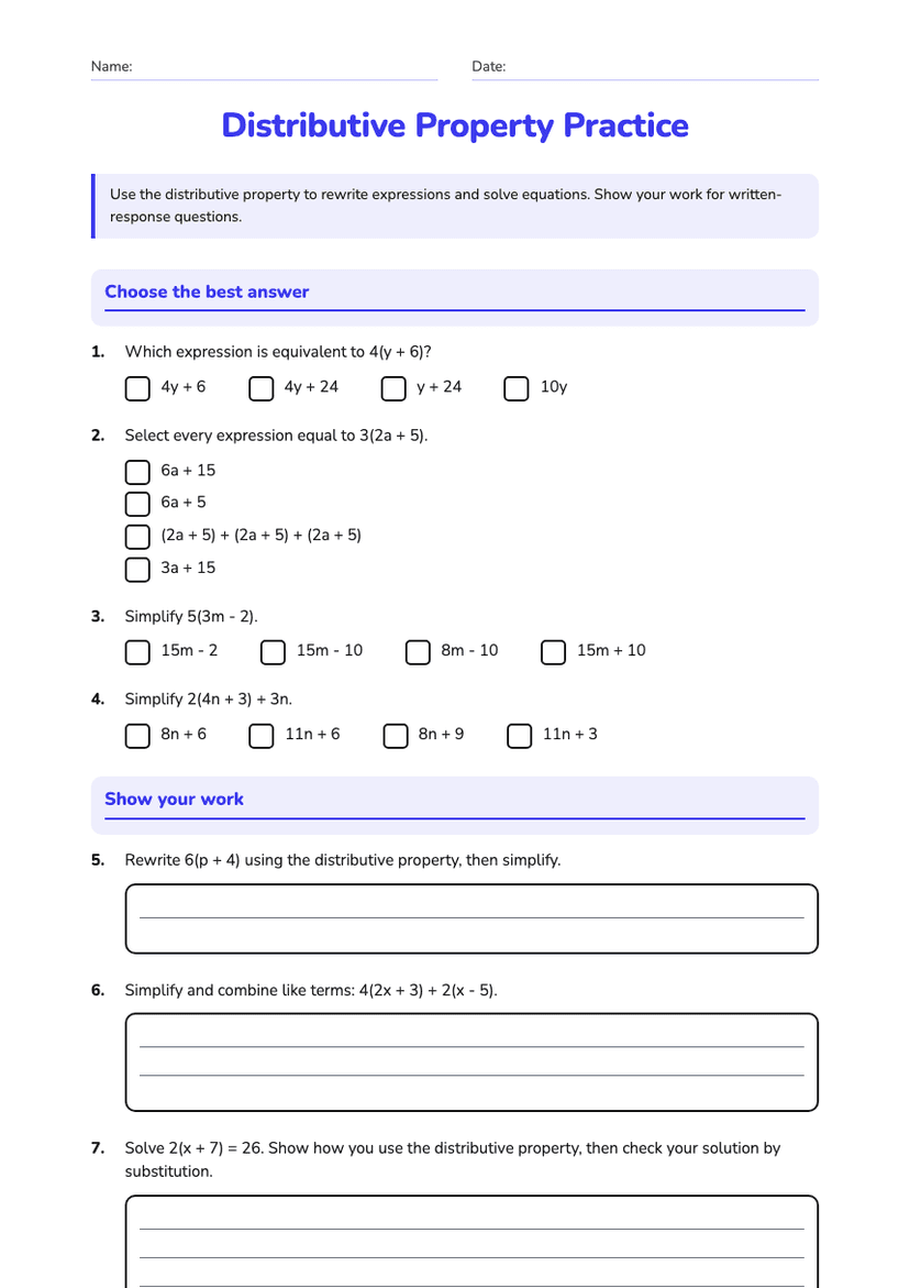 Distributive Property Practice