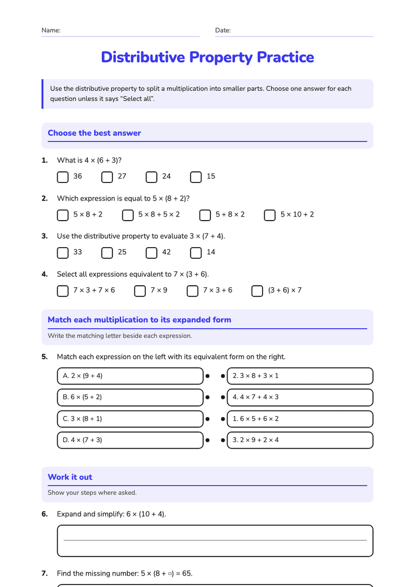 Distributive Property Practice