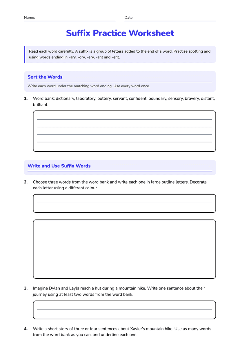 Suffix Practice Worksheet