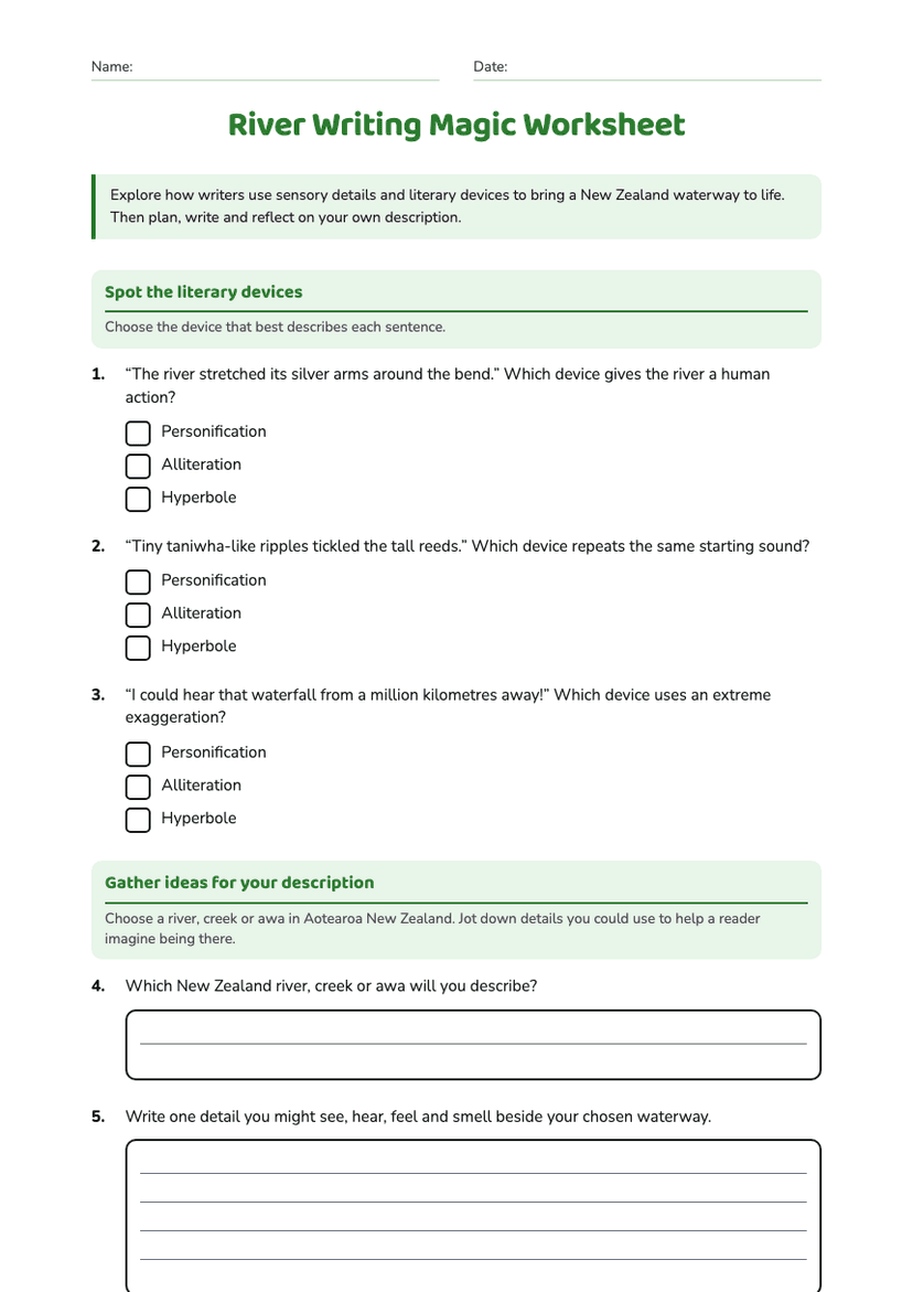 River Writing Magic Worksheet