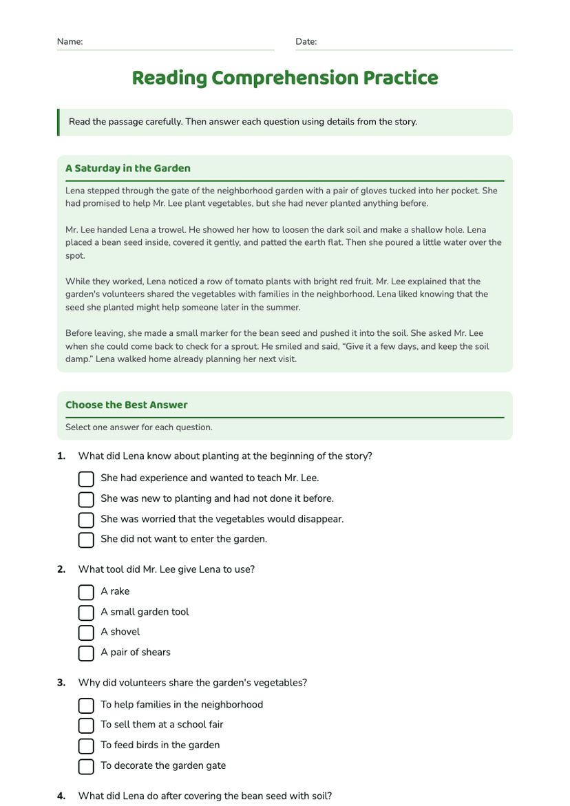 Reading Comprehension Practice