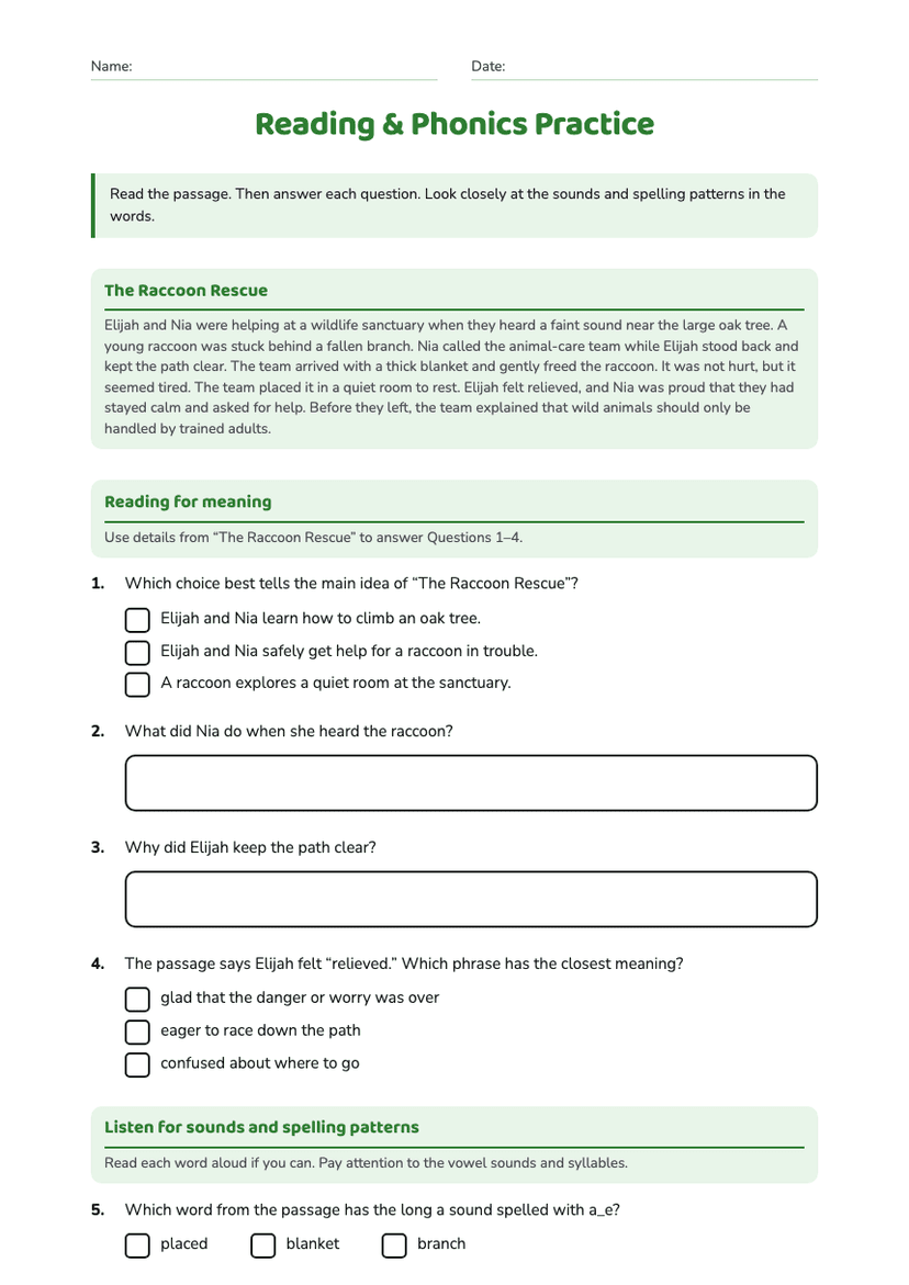 Reading & Phonics Practice