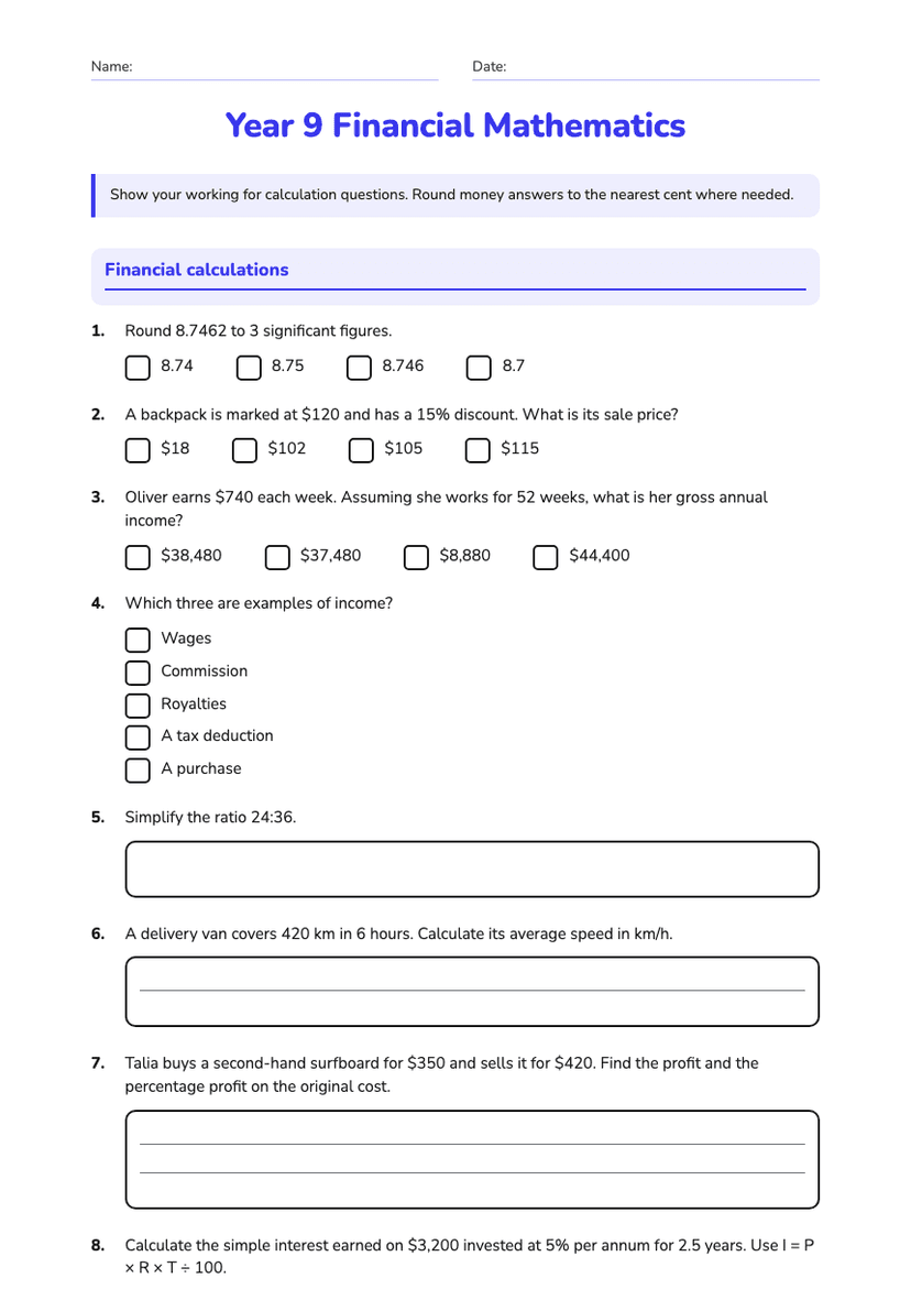Year 9 Financial Mathematics