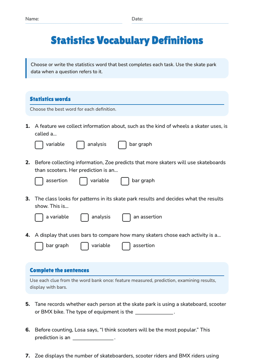 Statistics Vocabulary Definitions
