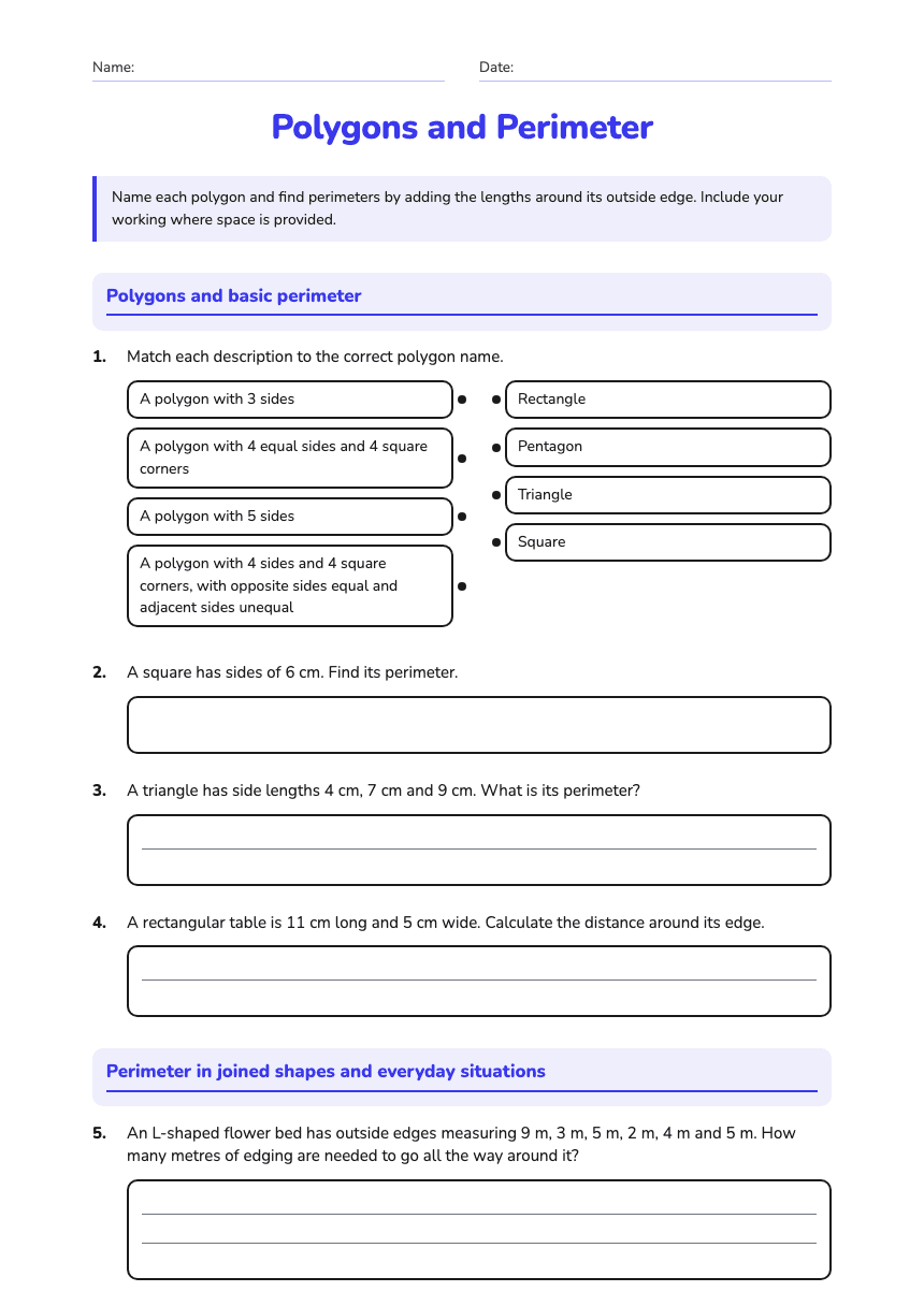Polygons and Perimeter worksheet preview