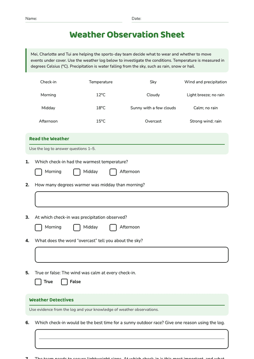 Weather Observation Sheet