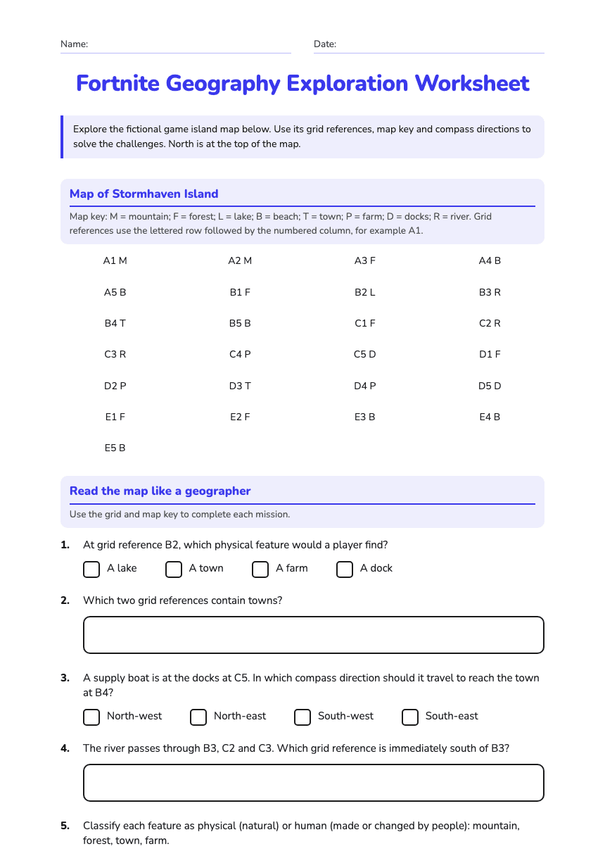 Fortnite Geography Exploration Worksheet worksheet preview