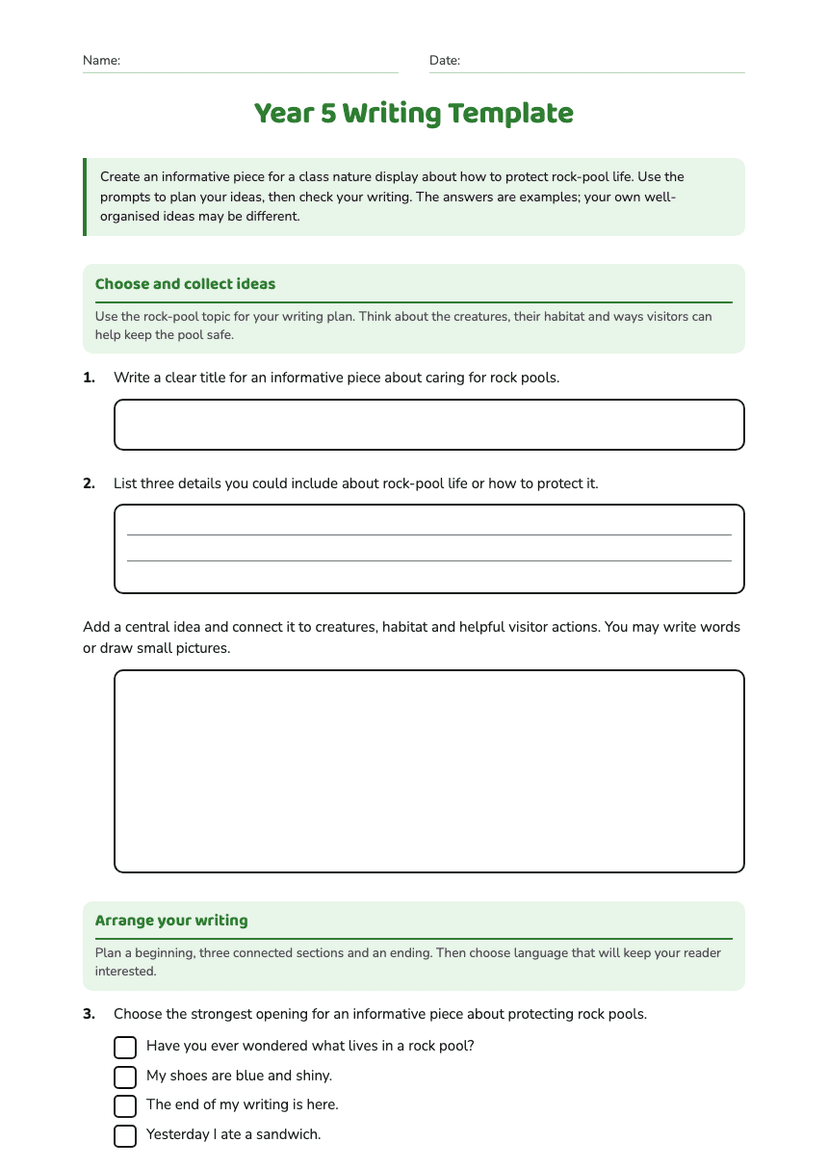 Year 5 Writing Template