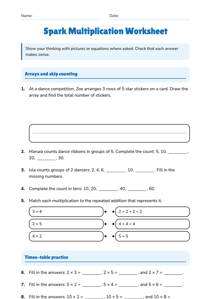 Spark Multiplication Worksheet