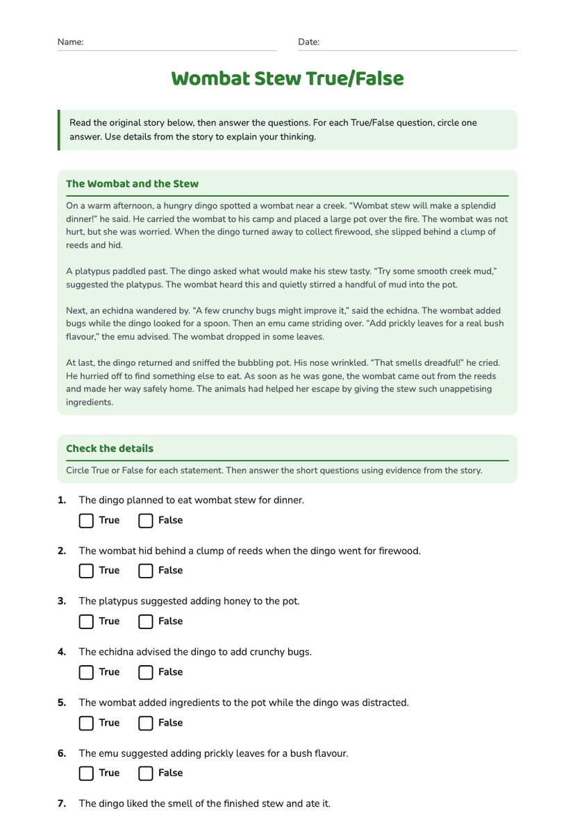 Wombat Stew True/False