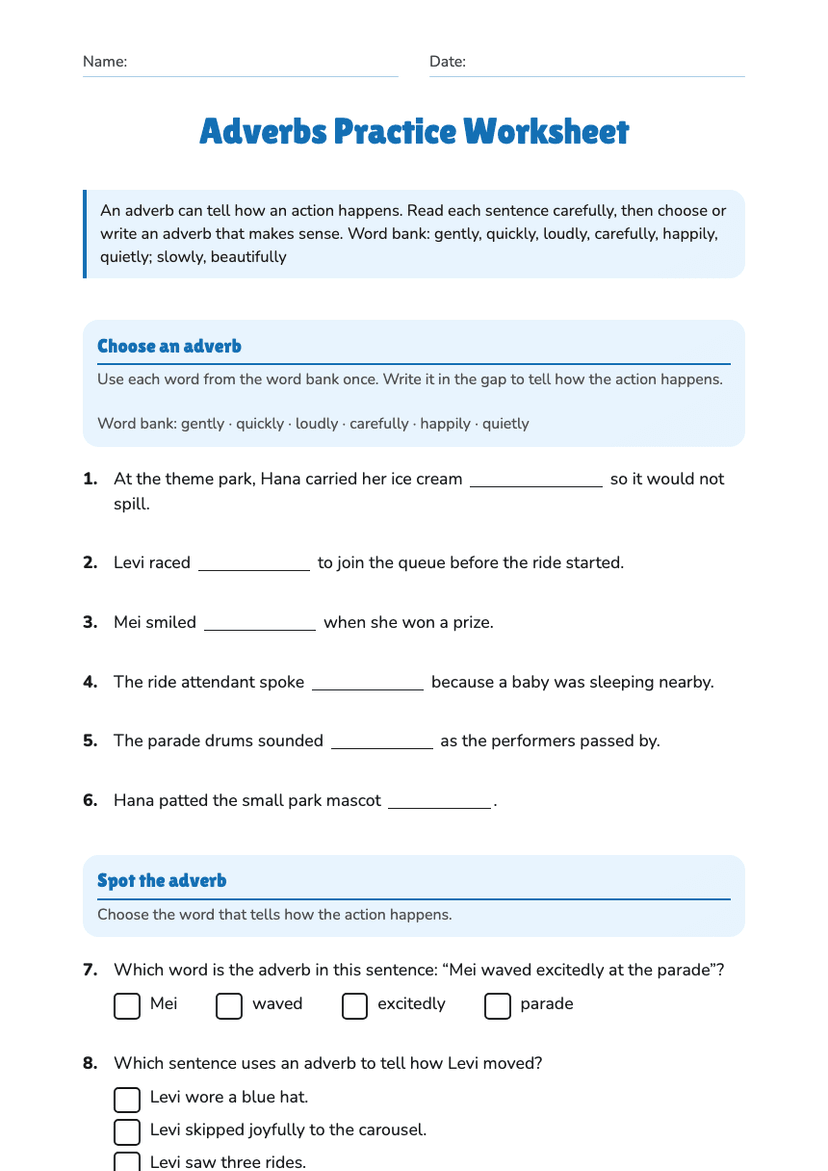 Adverbs Practice Worksheet