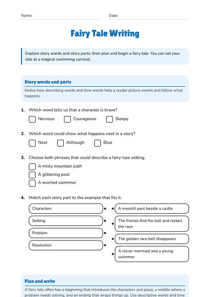 Fairy Tale Writing worksheet preview