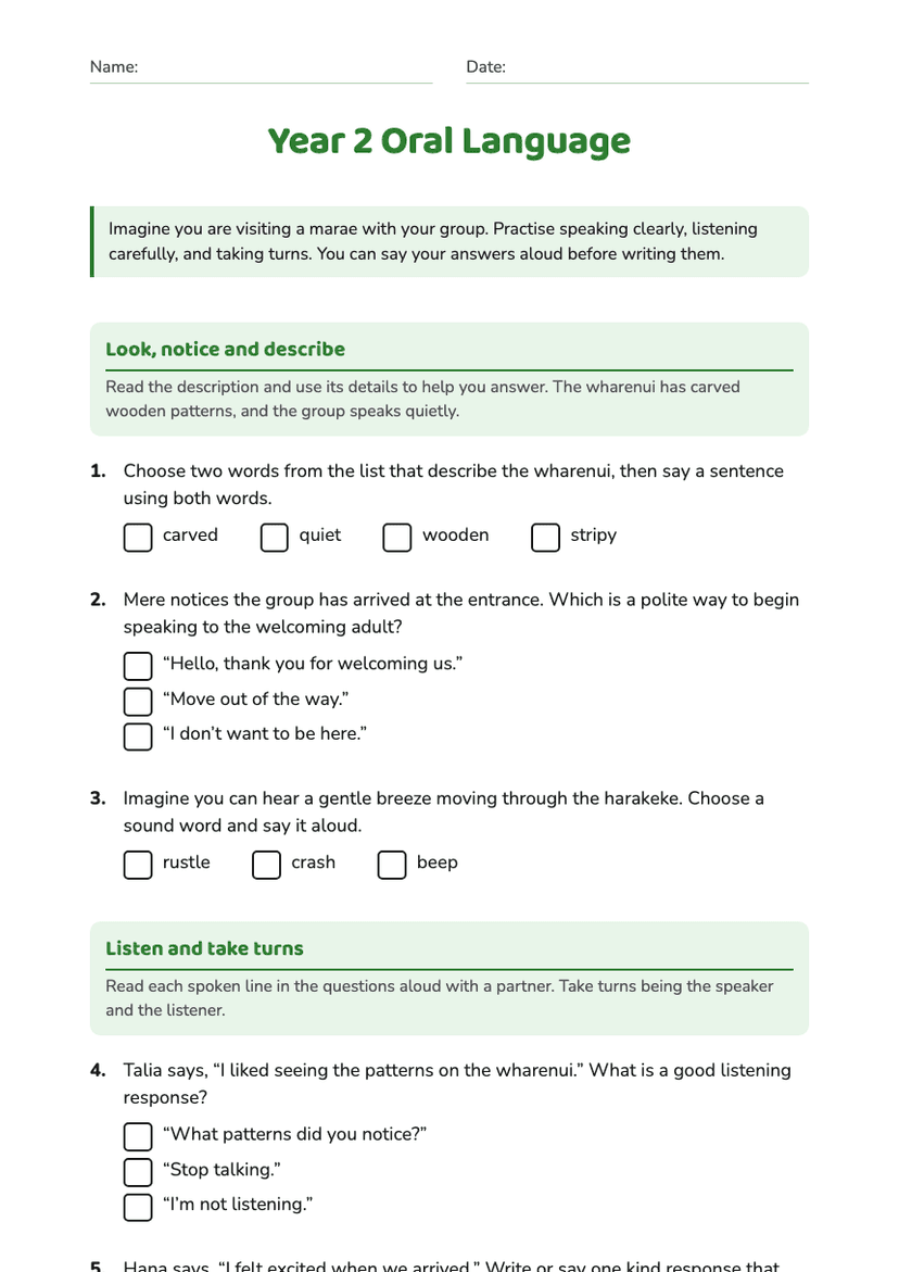 Year 2 Oral Language