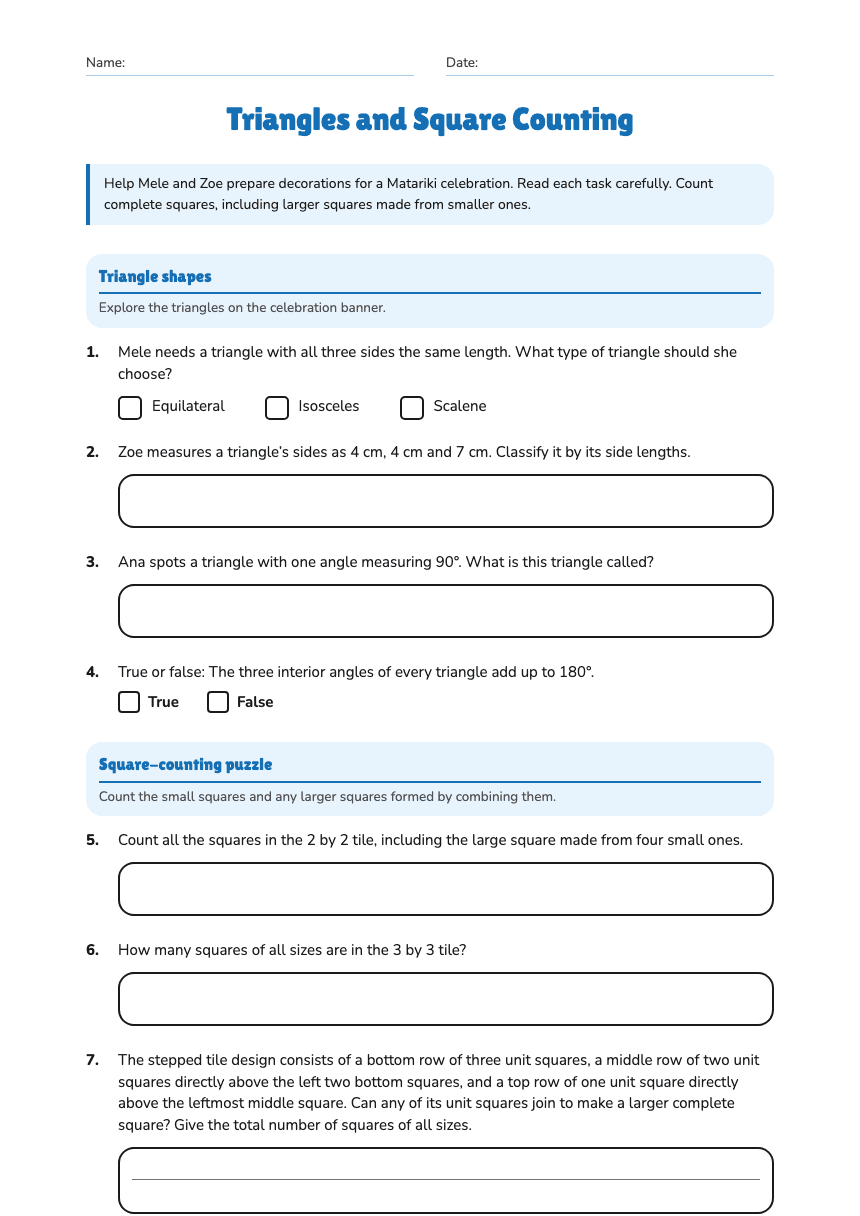 Triangles and Square Counting worksheet preview