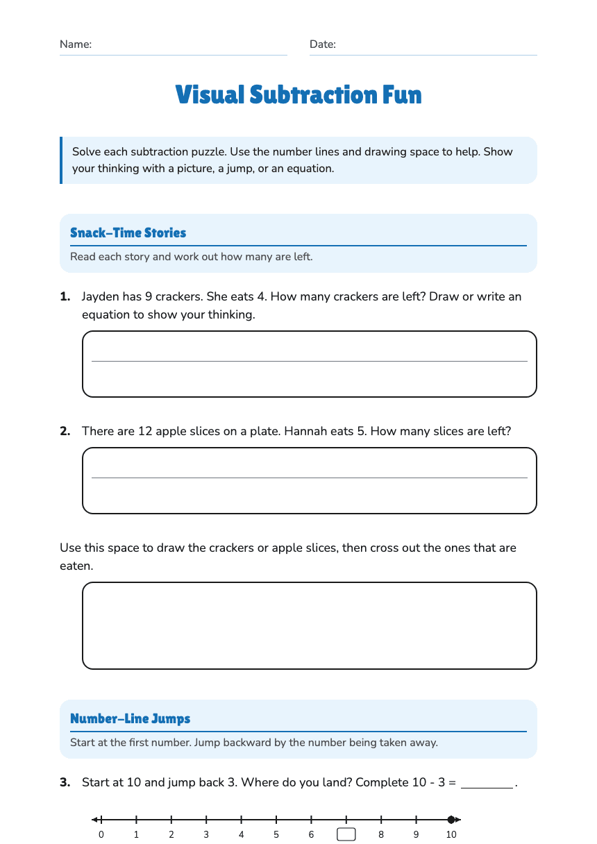 Visual Subtraction Fun worksheet preview