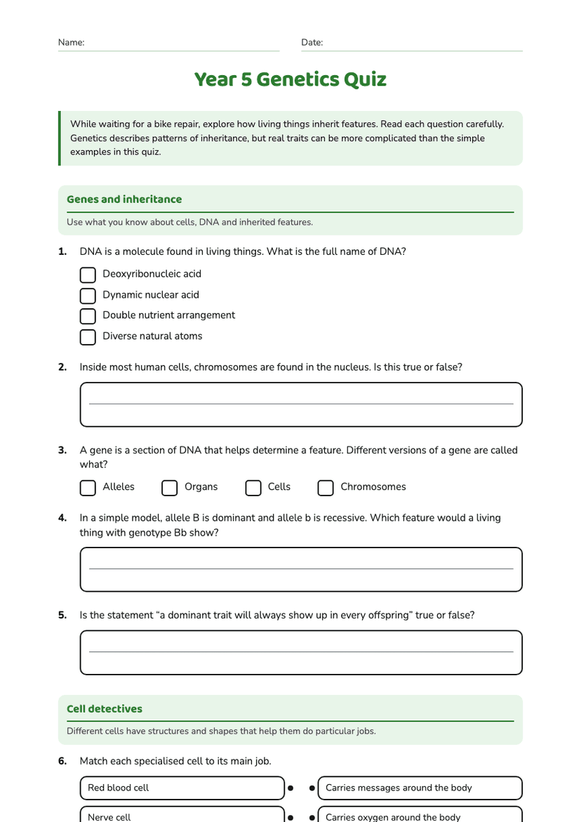 Year 5 Genetics Quiz