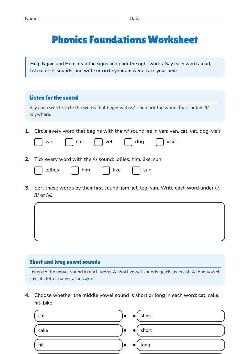 Phonics Foundations Worksheet worksheet preview