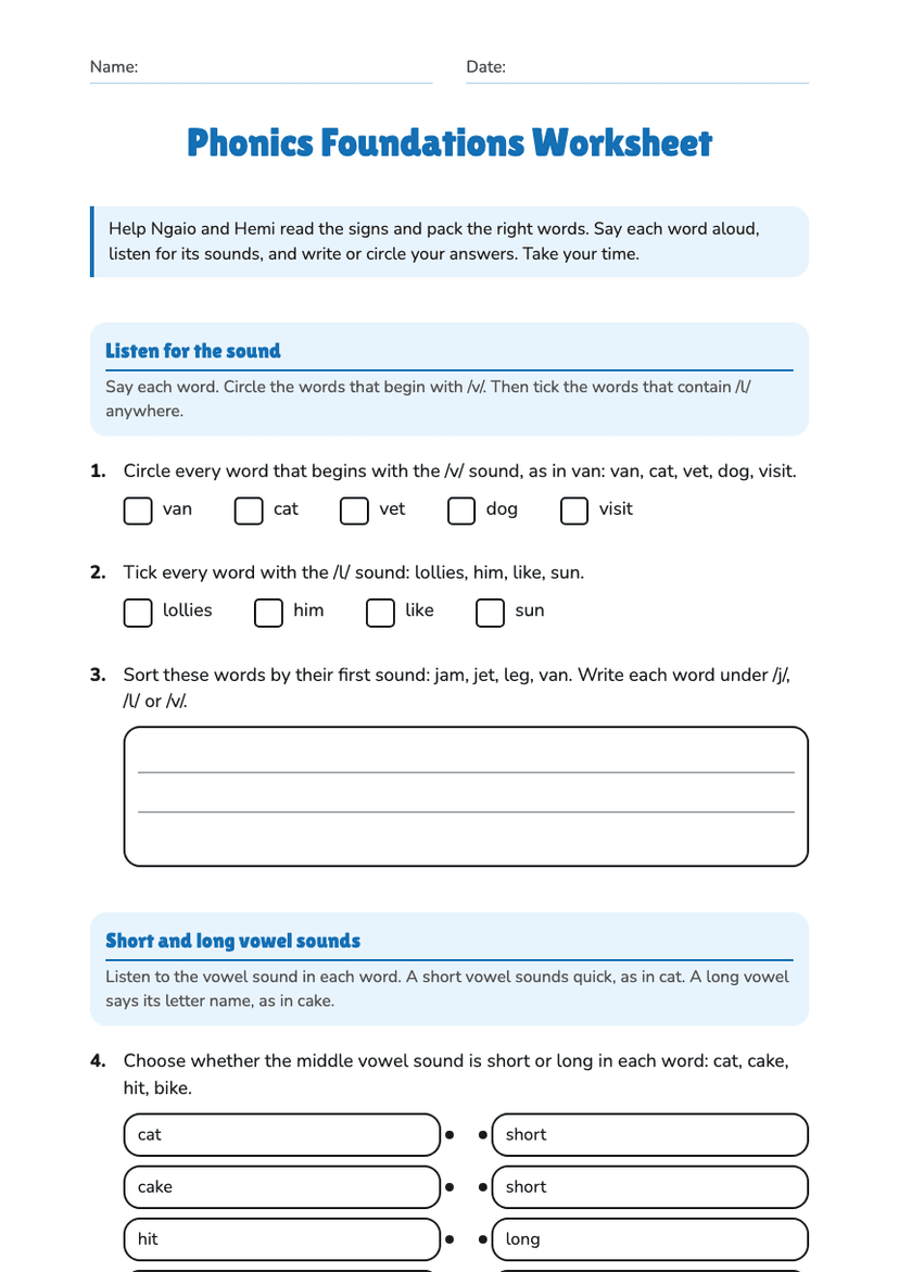 Phonics Foundations Worksheet