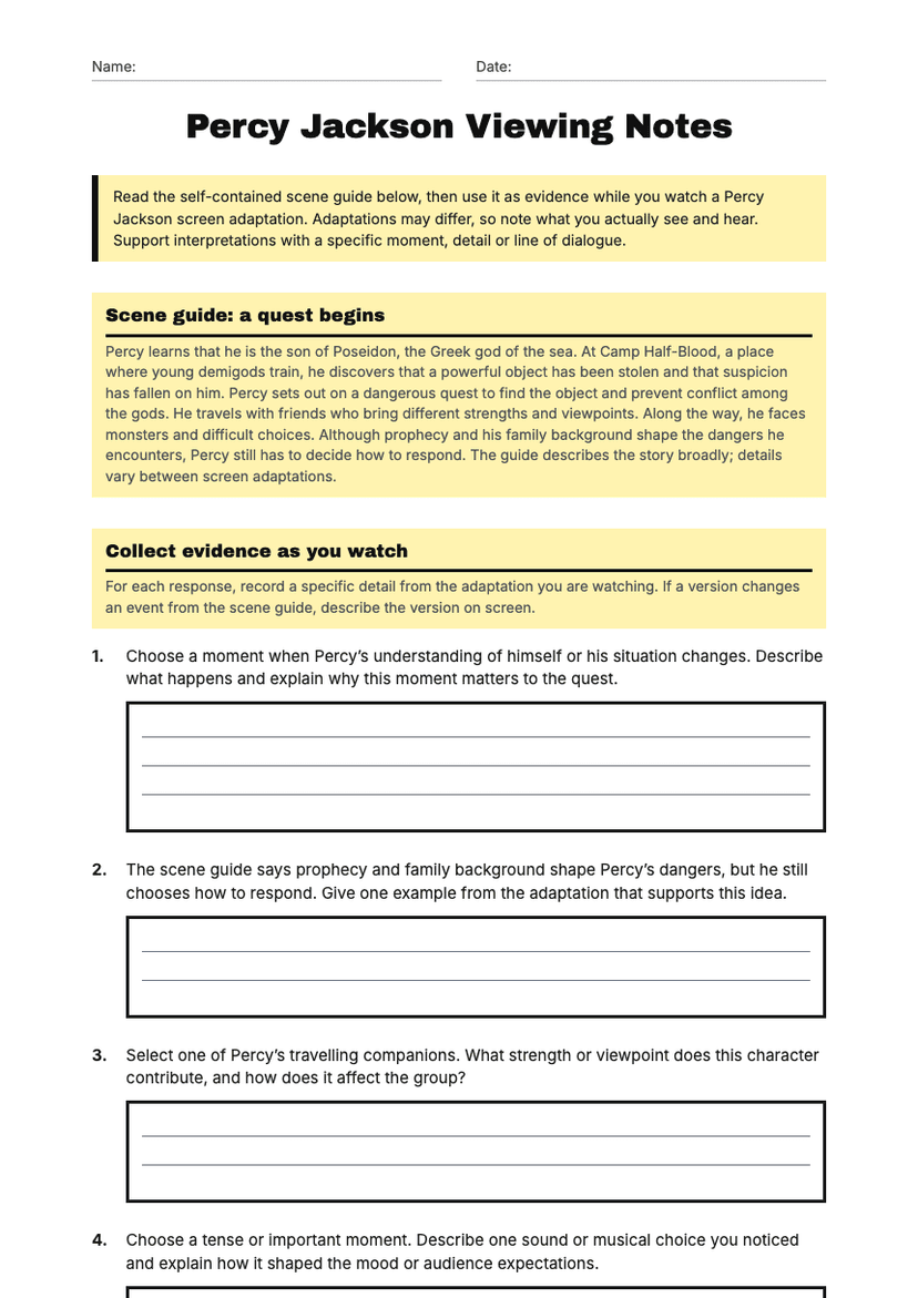 Percy Jackson Viewing Notes