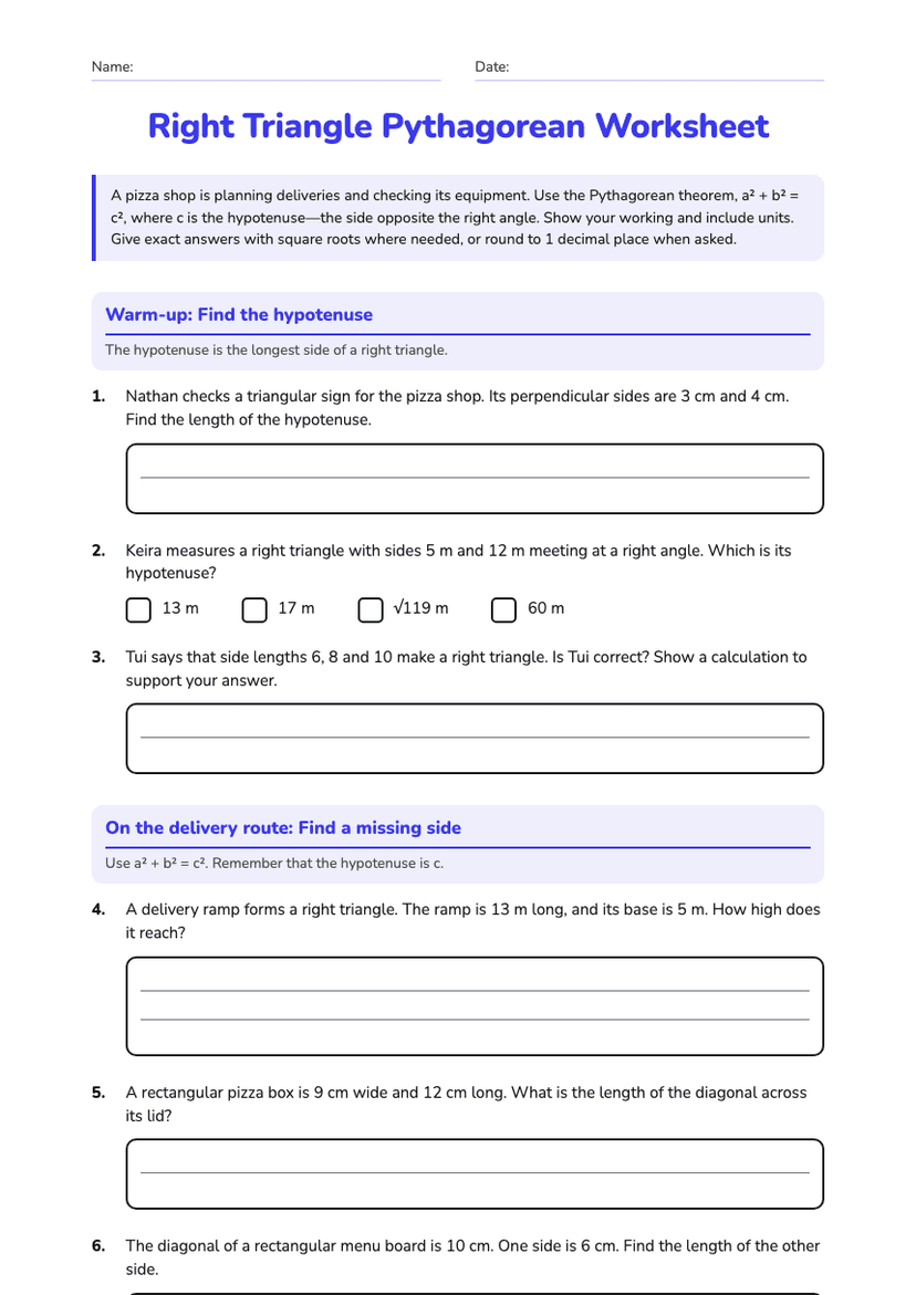 Right Triangle Pythagorean Worksheet