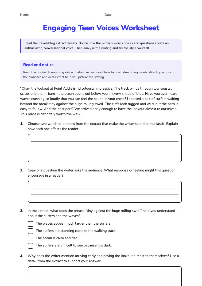 Engaging Teen Voices Worksheet worksheet preview