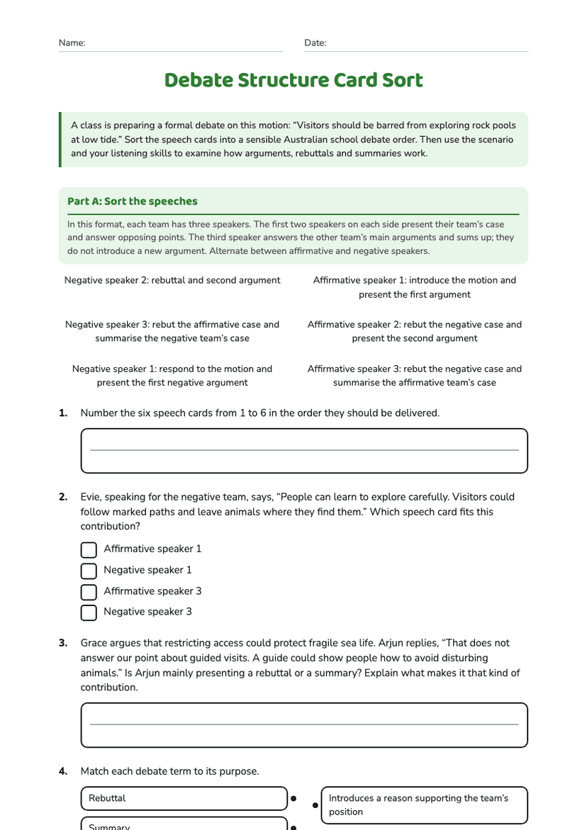 Debate Structure Card Sort