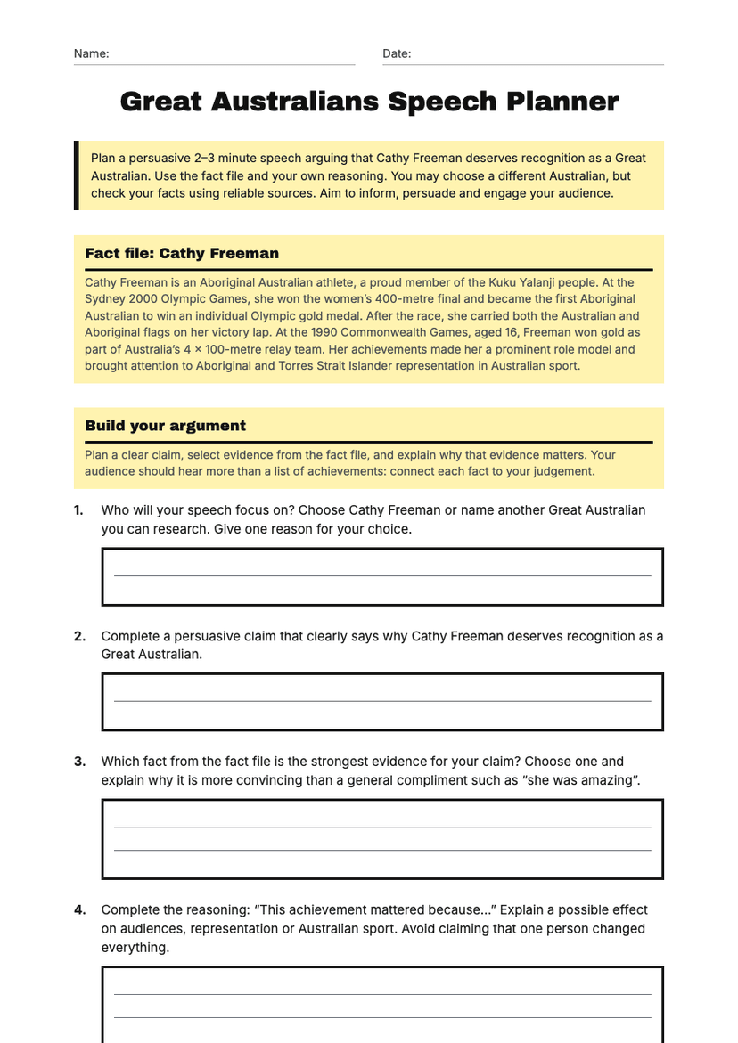 Great Australians Speech Planner