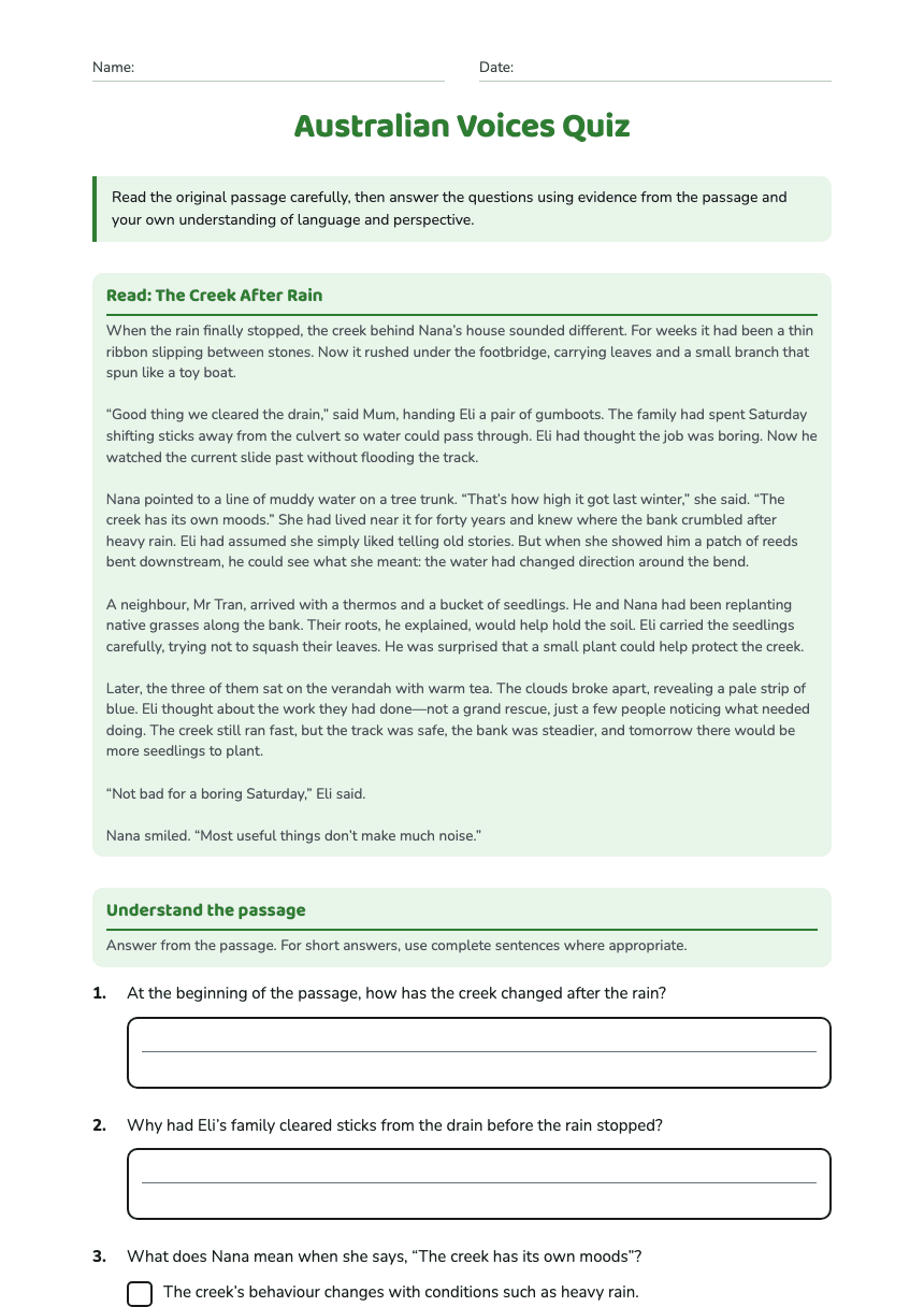 Australian Voices Quiz worksheet preview