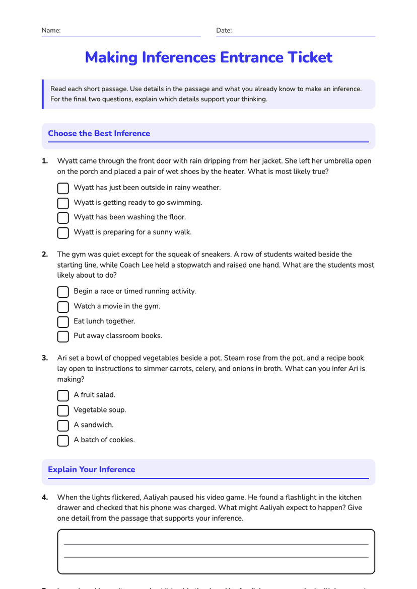 Making Inferences Entrance Ticket