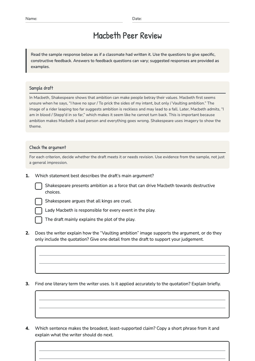 Macbeth Peer Review