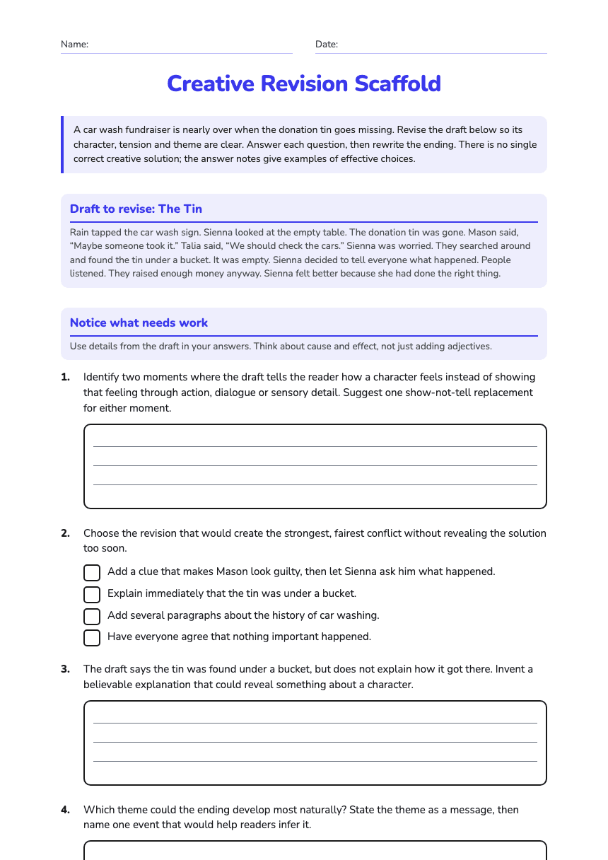 Creative Revision Scaffold worksheet preview