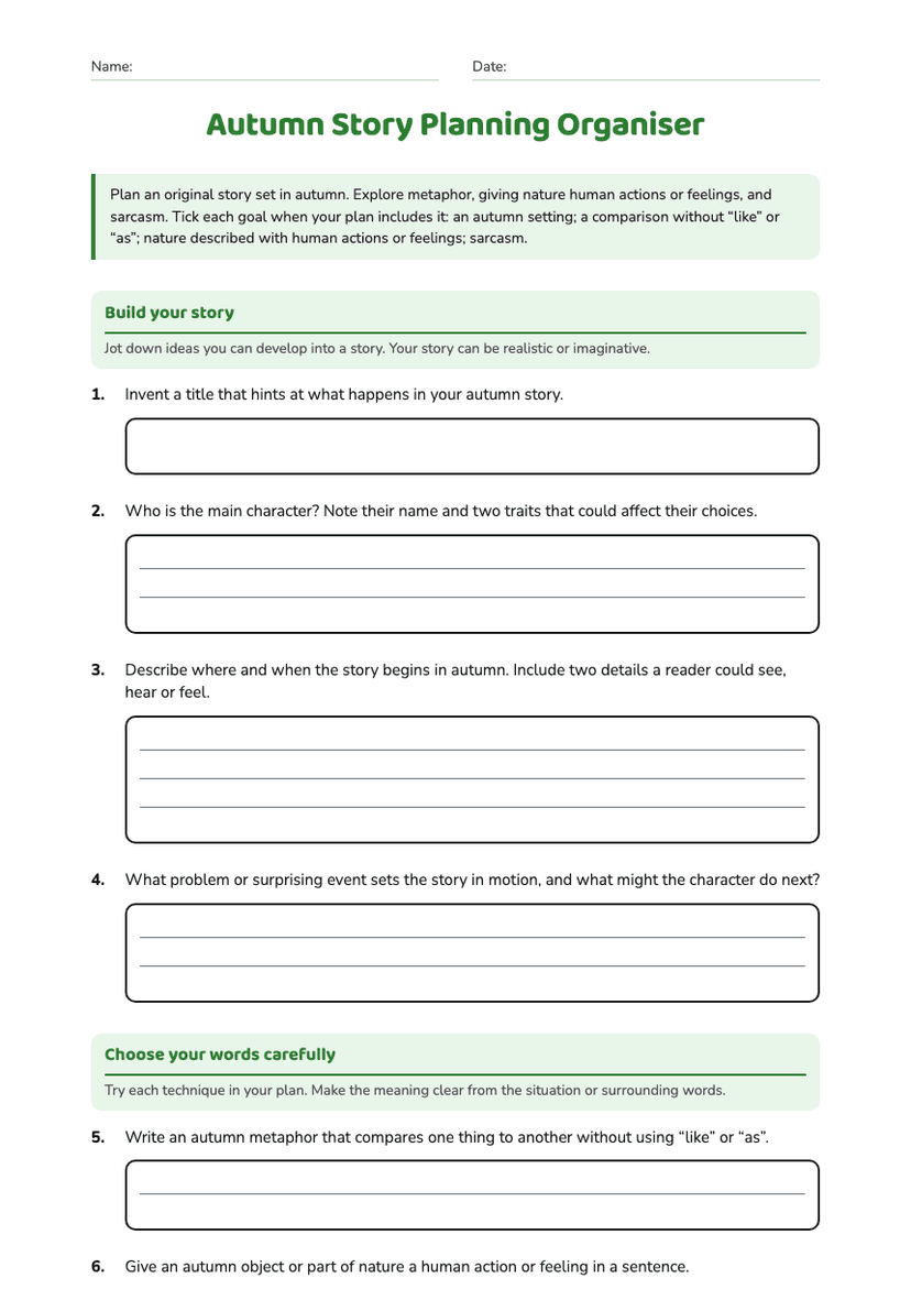 Autumn Story Planning Organiser