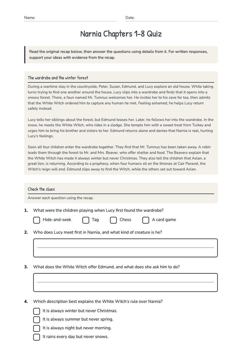 Narnia Chapters 1-8 Quiz