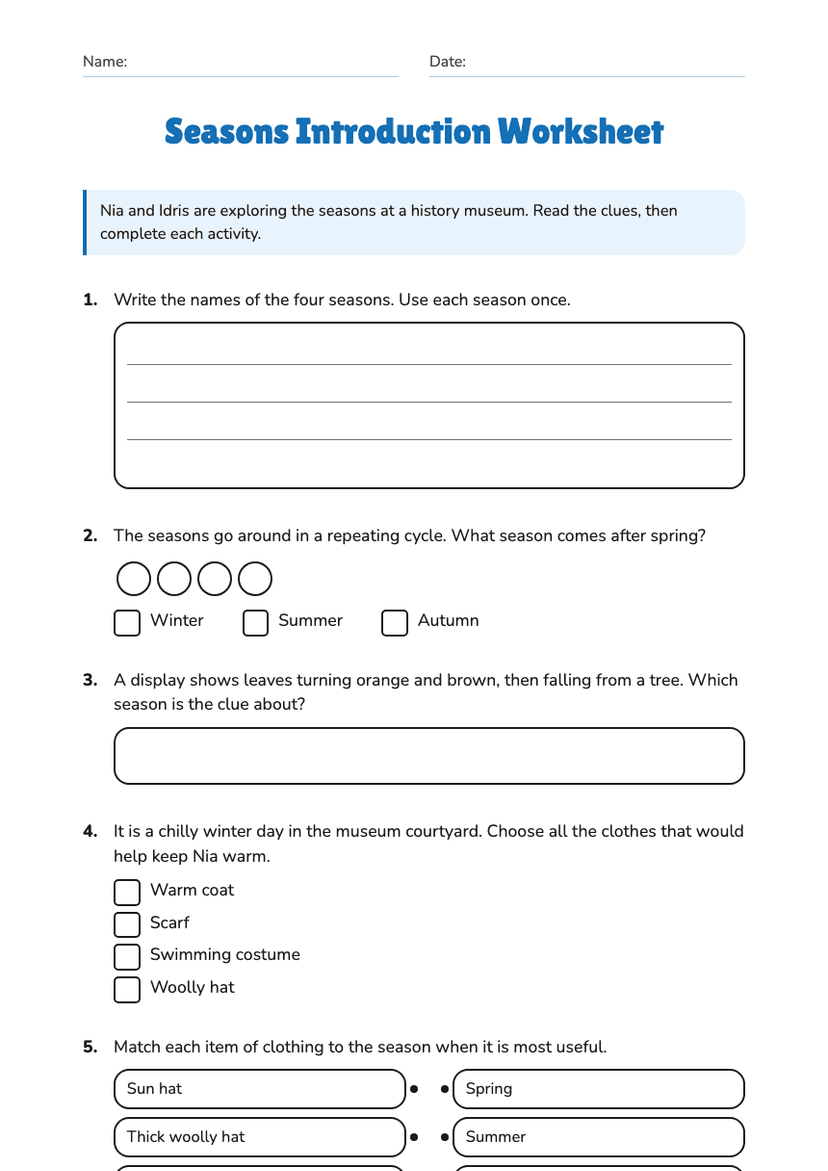 Seasons Introduction Worksheet
