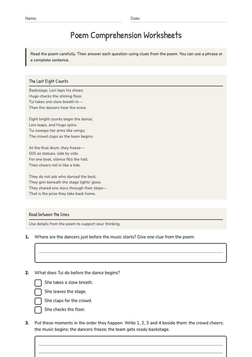 Poem Comprehension Worksheets