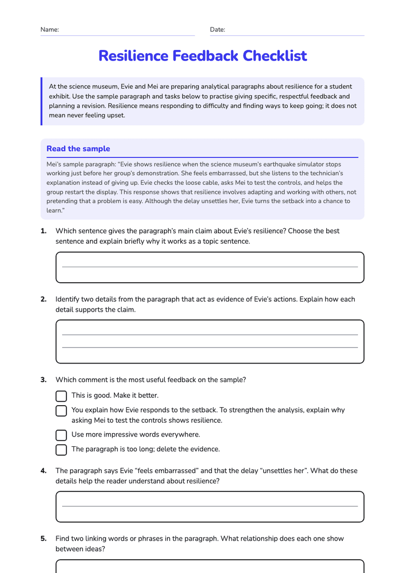 Resilience Feedback Checklist