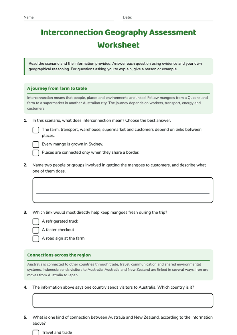 Interconnection Geography Assessment Worksheet