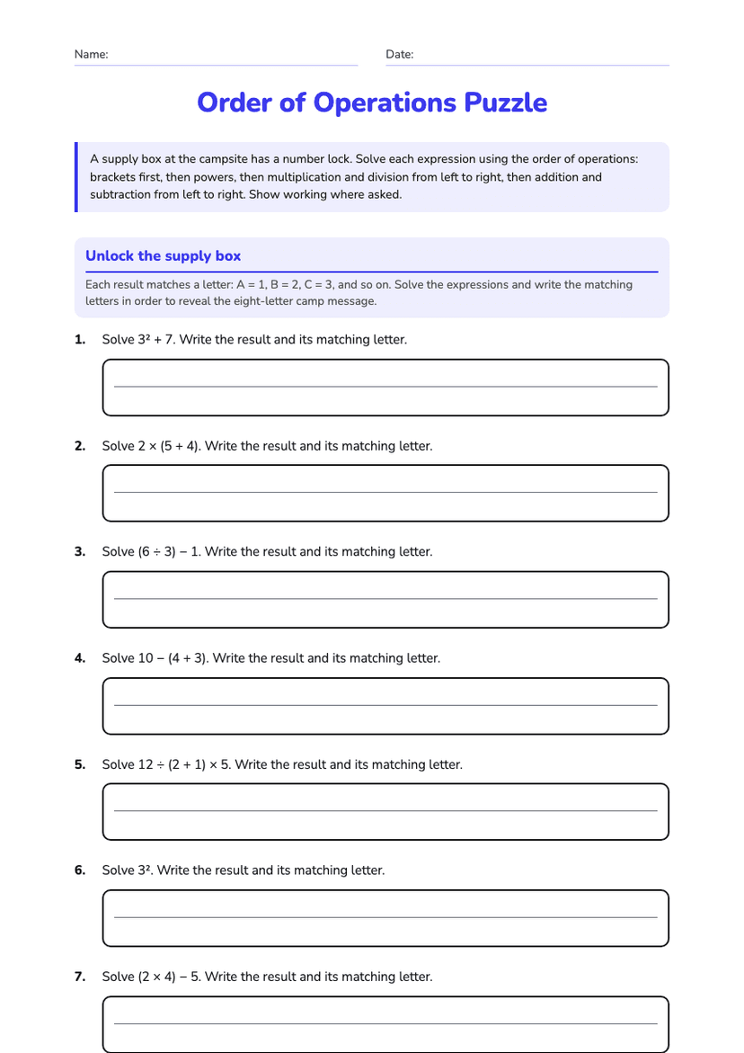 Order of Operations Puzzle