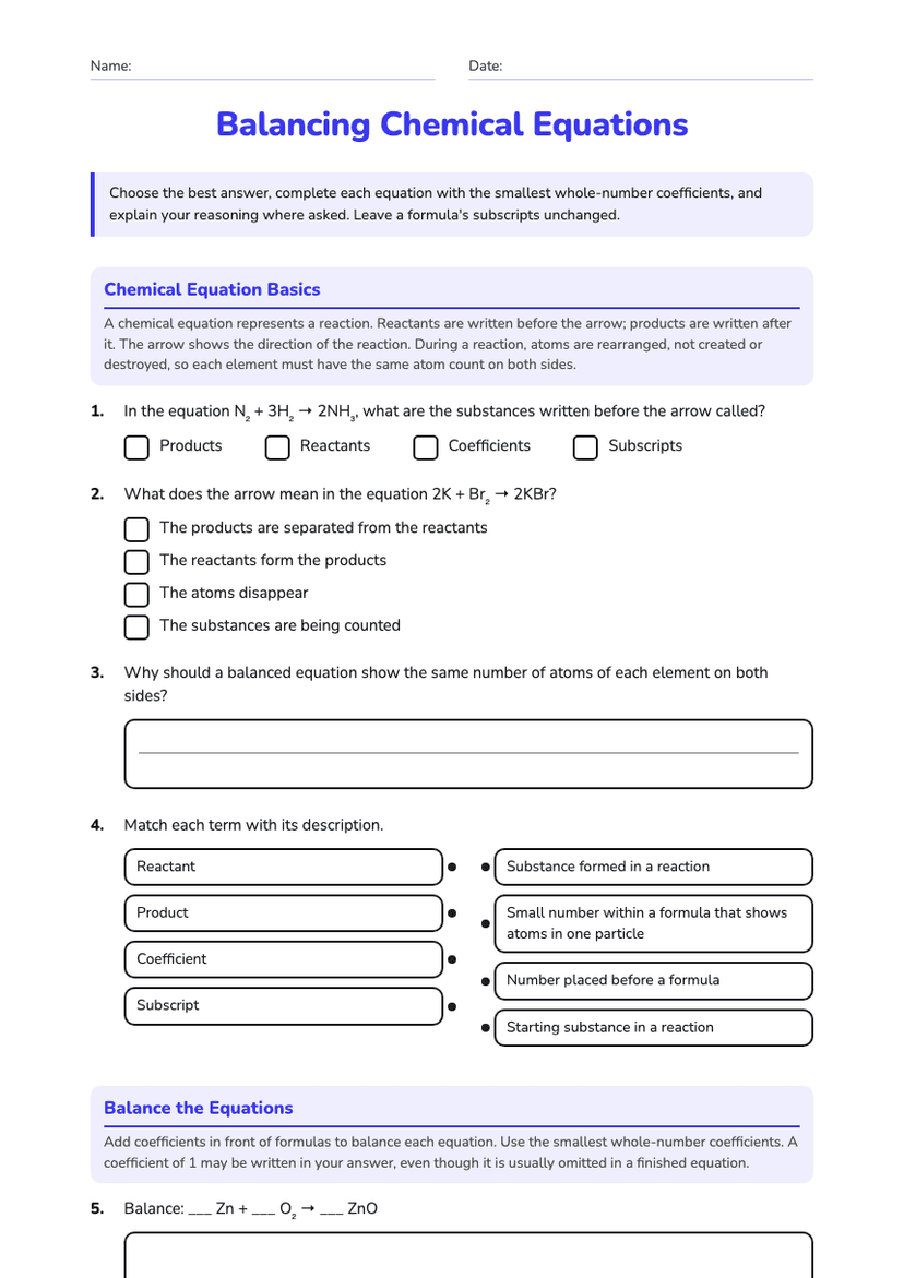 Balancing Chemical Equations