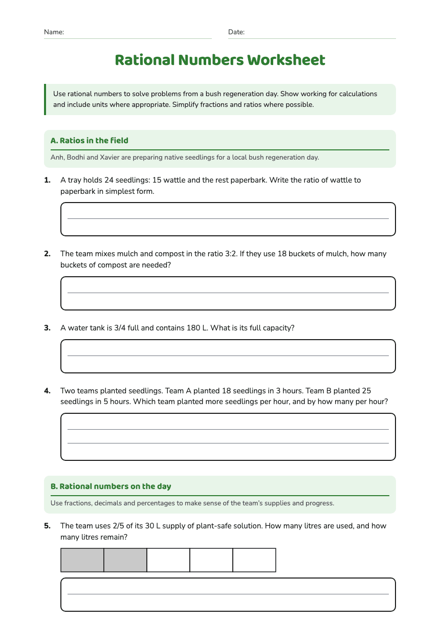 Rational Numbers Worksheet worksheet preview