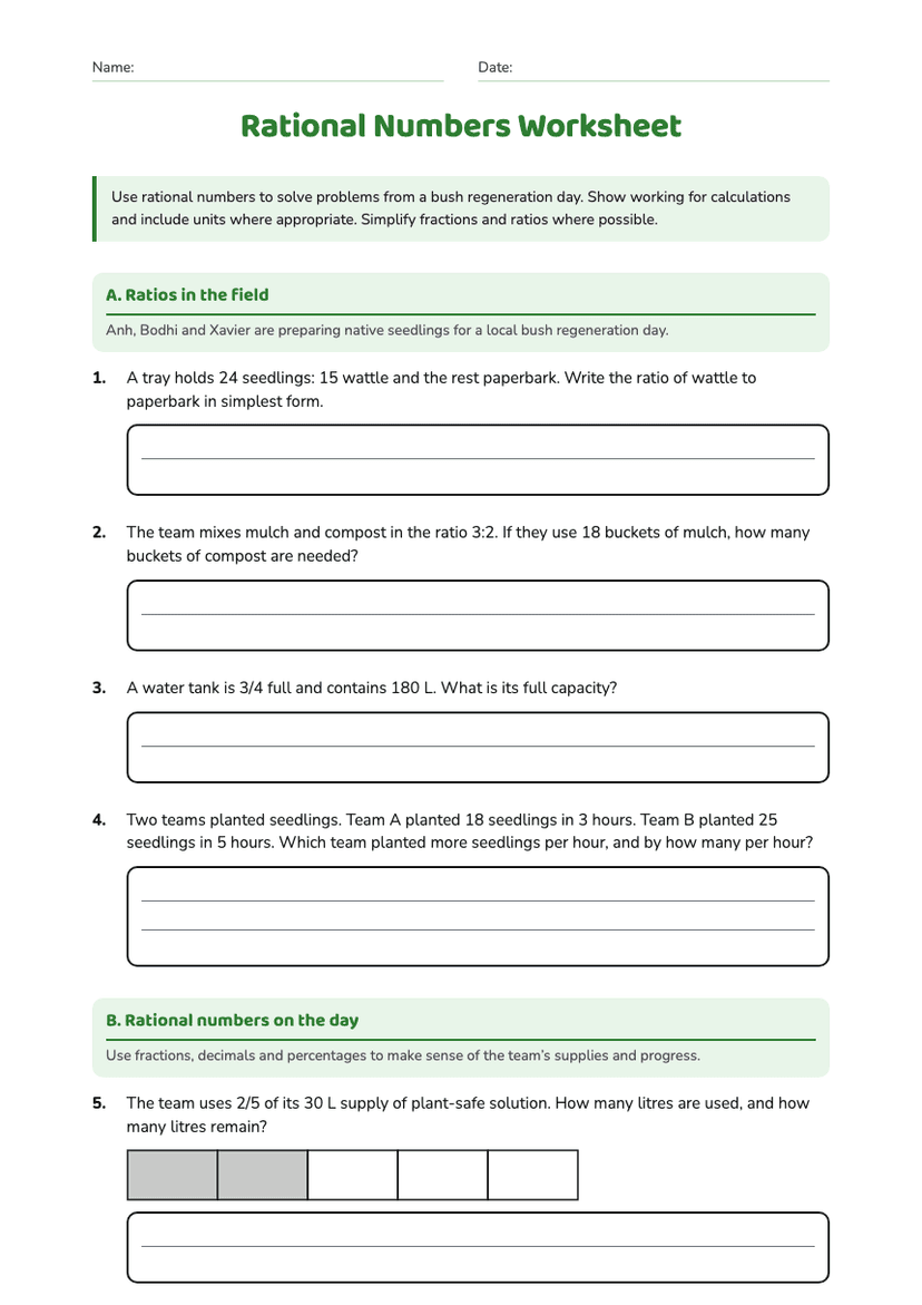 Rational Numbers Worksheet