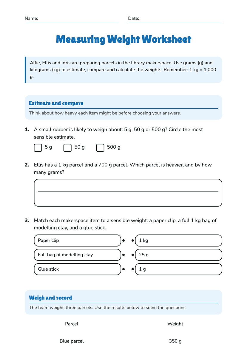 Measuring Weight Worksheet